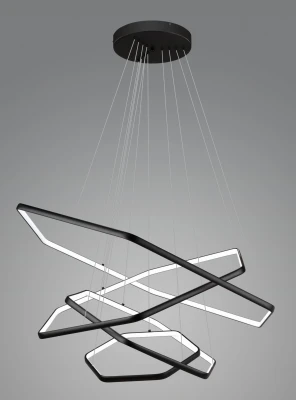 Lampa wisząca czarny hexagon na wysoką klatke schodową 5m GASPAR 4L