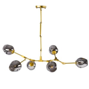 LAMPA WISZĄCA MODERN ORCHID-6 ZŁOTO SZARE KLOSZE