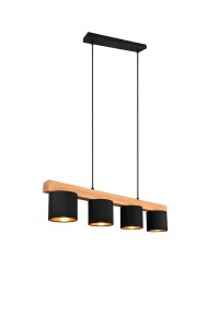 LAMPA WISZĄCA CAMERON 4 CZARNY/ZŁOTY/DREWNO R30654002