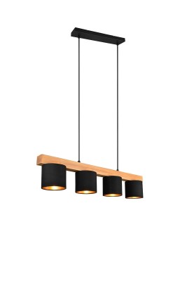 LAMPA WISZĄCA CAMERON 4 CZARNY/ZŁOTY/DREWNO R30654002