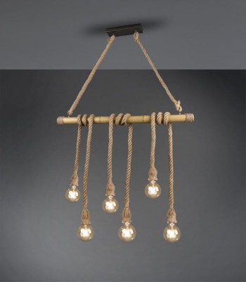 LAMPA WISZĄCA WILMA 6 DREWNO/SZNUR R30130626