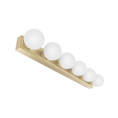 Złota długa listwa białe kulki dl łazienki przy lustrze wodoszczelne