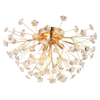 Lampa sufitowa zlota kryształy K9 forma kuli do sypialni salonu